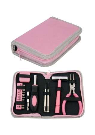 18 Piece pink ladies tool kit in nylon zip up case