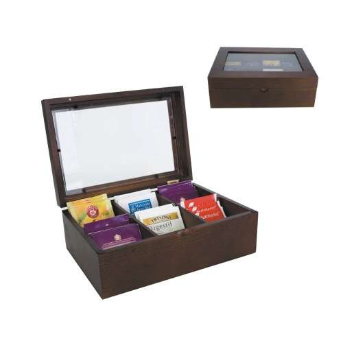 Mahogany deluxe tea chest (6 compartments) with glass lid