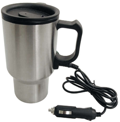 Matt stainlesss steel double wall thermal mug with dc adaptor