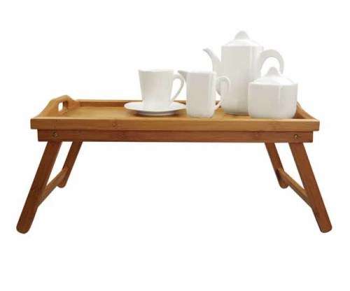 Bamboo rectangular breakfast tray with fold up legs for easy storage