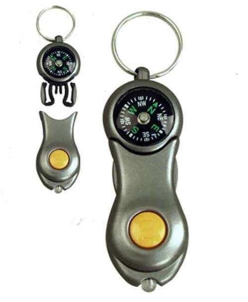 Grey detachable compass keyring with light
