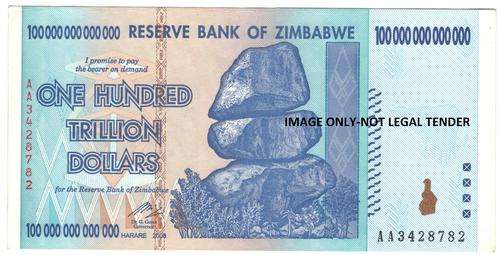 Zimbabwe 100 Trillion Bank note UNC