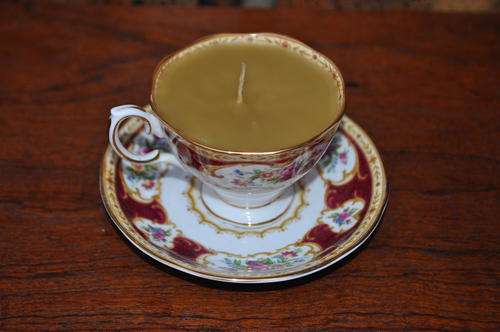 Scented Beeswax Candle in Novelty Cup (Royal Albert cup and saucer)