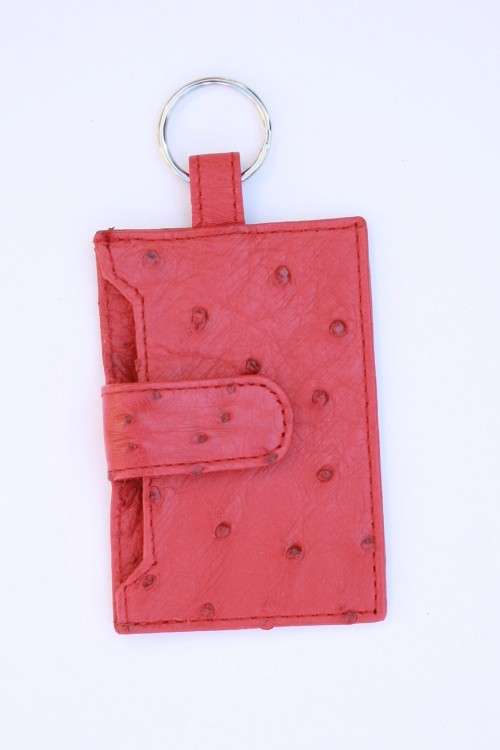 Ostrich Leather Drivers` License or ID holder and keyring