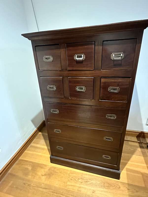 Tall chest of drawers & Bookcase in military  style