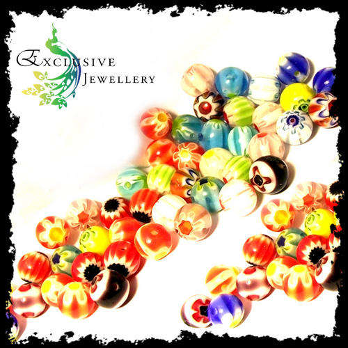 SEMI-PRECIOUS BEADS - Mixed 6mm Millefiori Glass Round Beads (40 pcs)