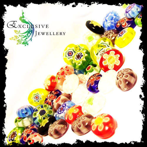 SEMI-PRECIOUS BEADS - Mixed 10mm Millefiori Glass Oval Beads (40 pcs min)