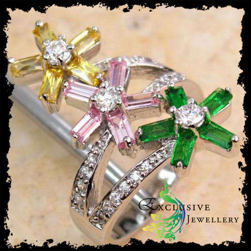 EXCLUSIVE JEWELLERY -.925 Sterling Silver PINK TOPAZ,CITRINE & PERIDOT ZIRCON Ring (Size 7)