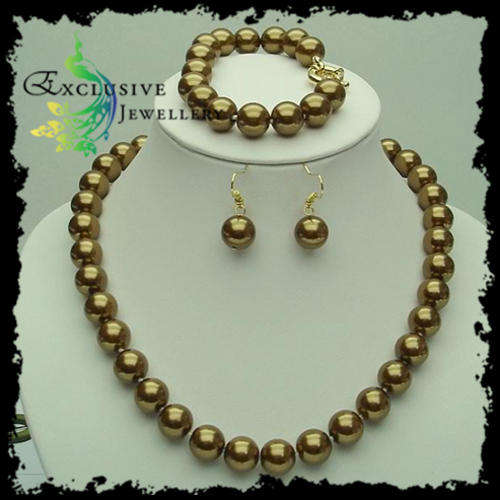 40% OFF! 12mm Brown South Sea Shell Pearl Necklace, Bracelet & Earrings Set