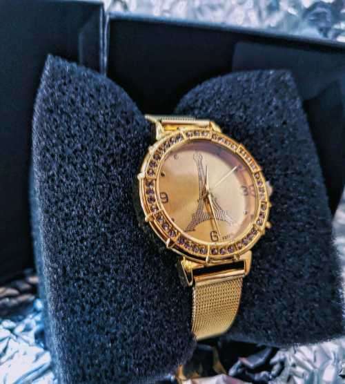 Ladies golden diamante Eiffel tower design wristwatch