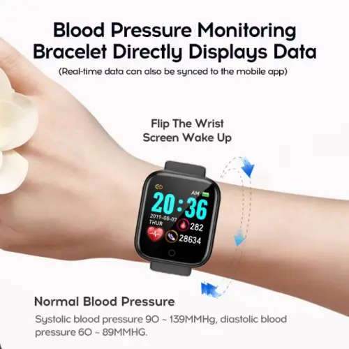 D20 SMART FITNESS WATCH WITH STEPS, CALORIES AND DISTANCE TRACKING, and HP and BP MONITOR