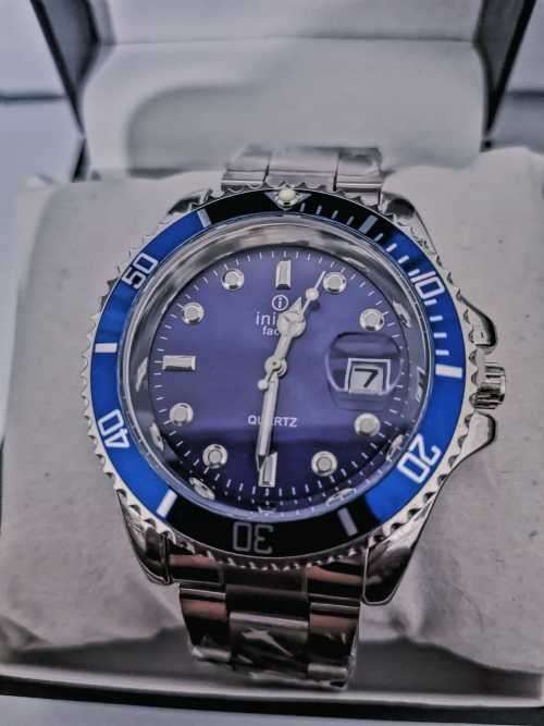 Initial mens turning Bezel Analog wrist watch