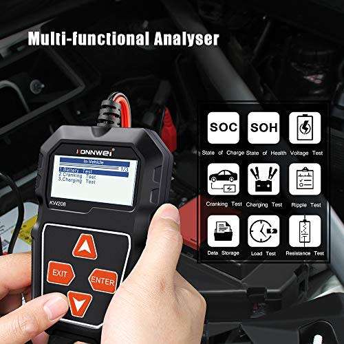 Konwei KW208 12V Car Battery Tester, 100-2000 CCA Load and Alternator Tester