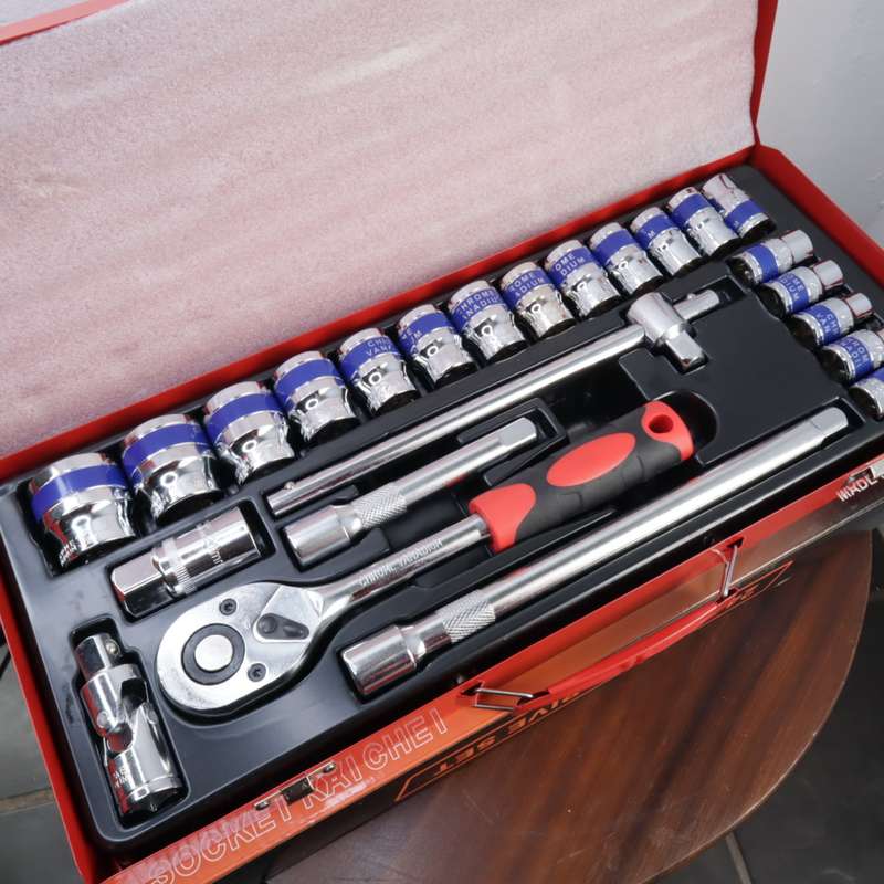 24 Pcs DekeCR-V 1/2" Dr Socket Ratchet Set - (8-32mm)