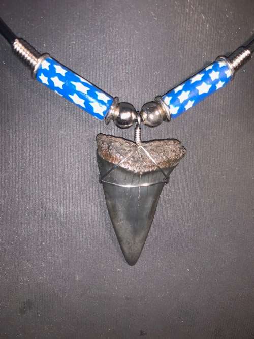 Mako FOSSIL SHARK TOOTH PENDANT NECKLACE 3 cm large