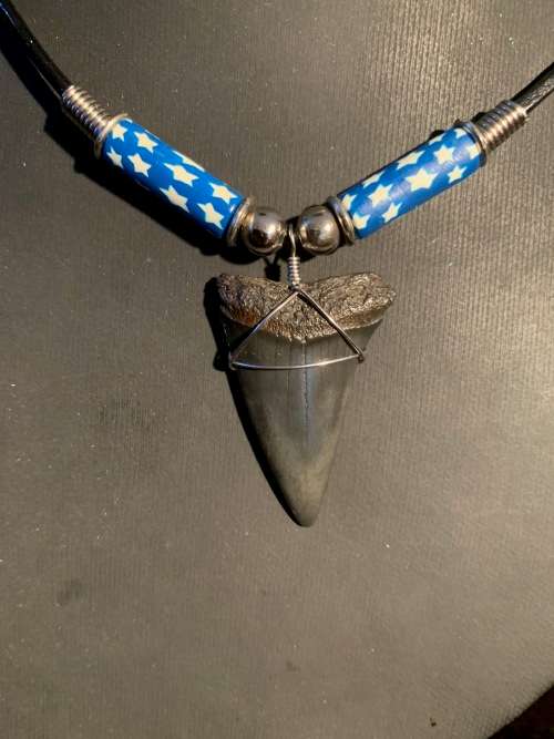 Mako FOSSIL SHARK TOOTH PENDANT NECKLACE 3 cm large