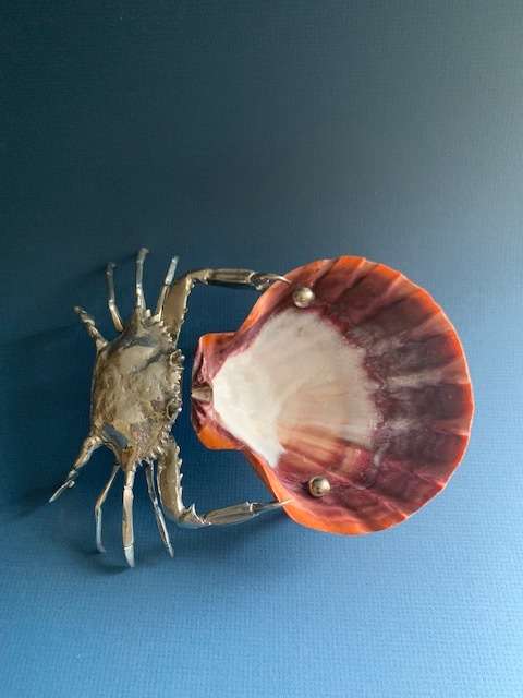 Pewter Crab Jewellery Stand Fish Sea Ocean Beach Figurine Pewter Silver Shell