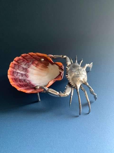 Pewter Crab Jewellery Stand Fish Sea Ocean Beach Figurine Pewter Silver Shell