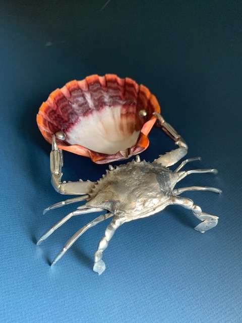 Pewter Crab Jewellery Stand Fish Sea Ocean Beach Figurine Pewter Silver Shell