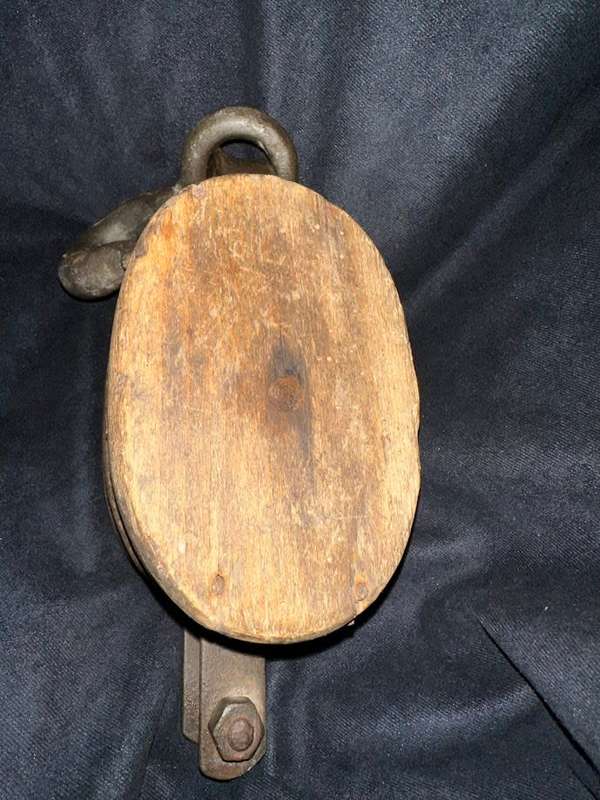 Vintage Block and Tackle   Double Wheel Pulley, Wood and Iron Nautical Maritime