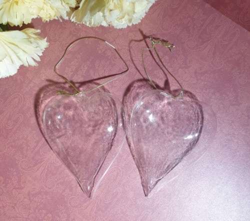 Two Glass Hearts Ornaments  Pot Just for You