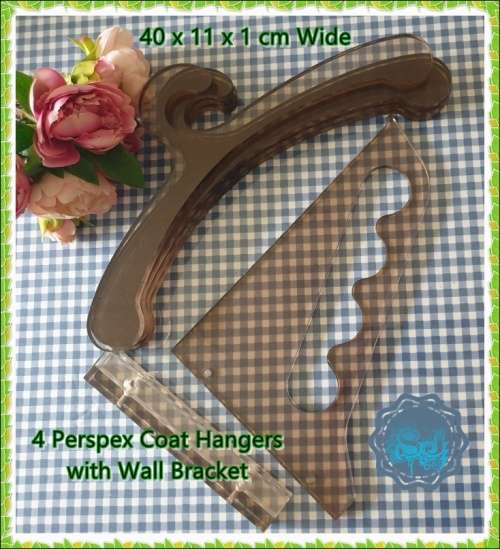 4 Perspex Coat Hangers with Wall Bracket