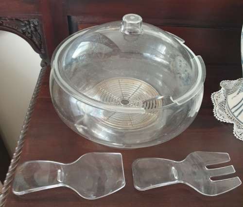 Clear Acrylic Plastic Salad Bowl with Utensils Just for You  (L-AN)