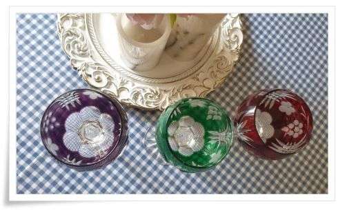 3 Hand Cut Bohemian Harlequin Hock Glasses Just for You C29
