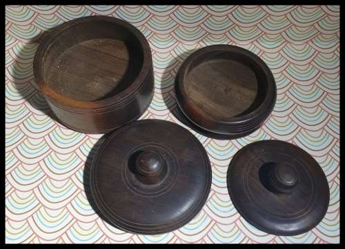Two Small Wooden Bowls with Lids