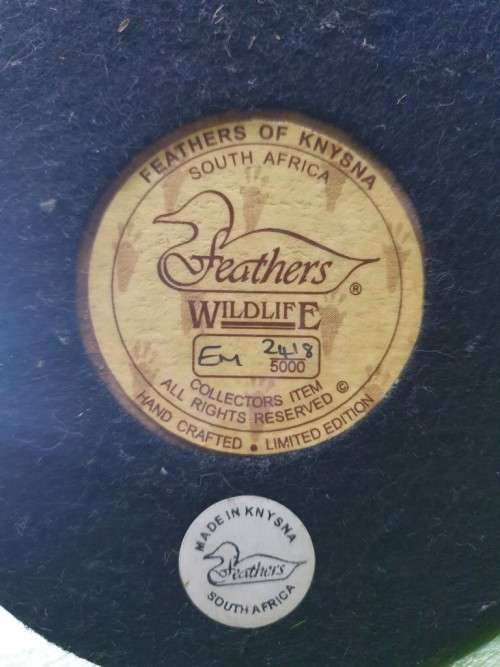 FEATHERS OF KNYSNA SA~WILDLIFE SERIES SCULPTURE ON WOODEN BASE~LIMITED EDITION