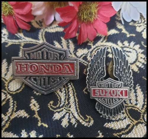 Vintage 1976 Honda Motor Cycles & Suzuki Motor Cycles  Pins for Your Collection