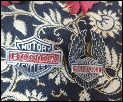 Vintage 1976 Honda Motor Cycles & Suzuki Motor Cycles  Pins for Your Collection