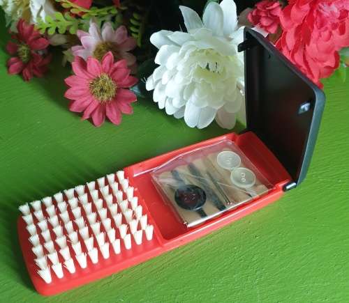 Brush with sewing supplies, retro
