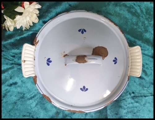 Vintage Enamel and Cast Iron Oven Bowl with Lid, made in Holland