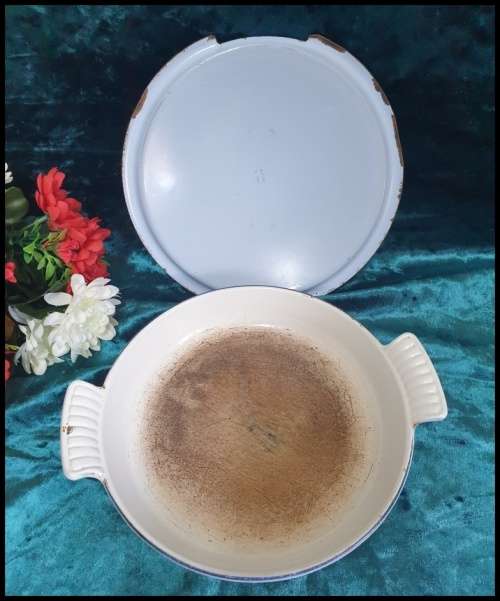 Vintage Enamel and Cast Iron Oven Bowl with Lid, made in Holland