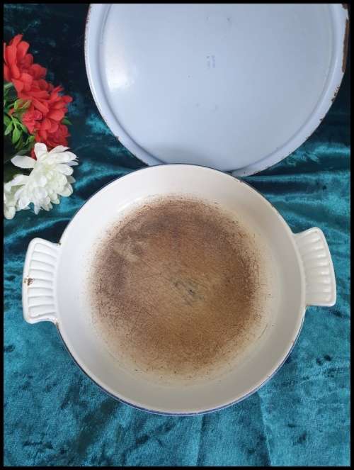 Vintage Enamel and Cast Iron Oven Bowl with Lid, made in Holland