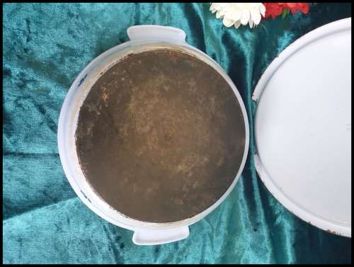 Vintage Enamel and Cast Iron Oven Bowl with Lid, made in Holland