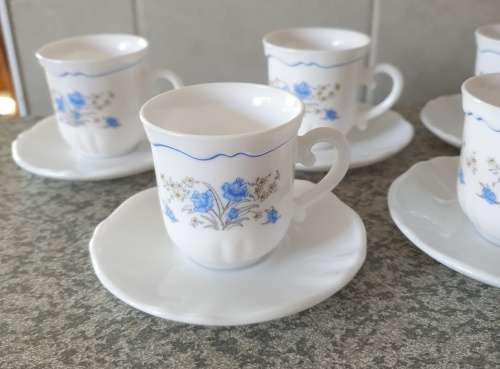 Vintage Arcopal France Flat Teacup and Saucer Romantique Pattern