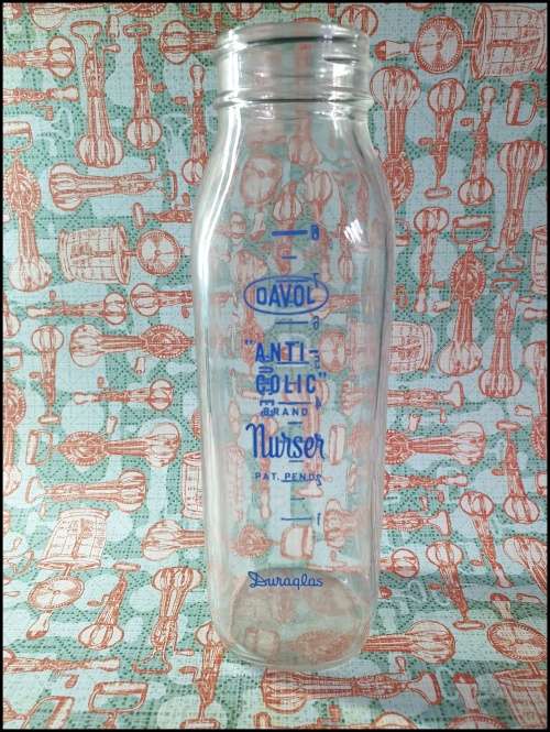 Vintage Davol Anti-Colic Brand Nurser Glass Baby Bottle, Duraglas Providence