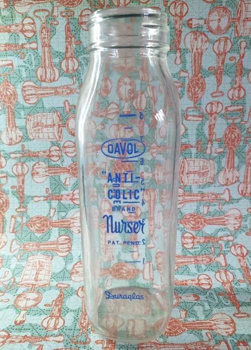 Vintage Davol Anti-Colic Brand Nurser Glass Baby Bottle, Duraglas Providence