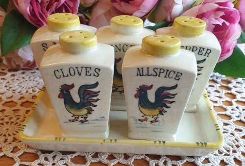 Vintage Spice Jars with Tray
