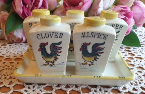 Vintage Spice Jars with Tray