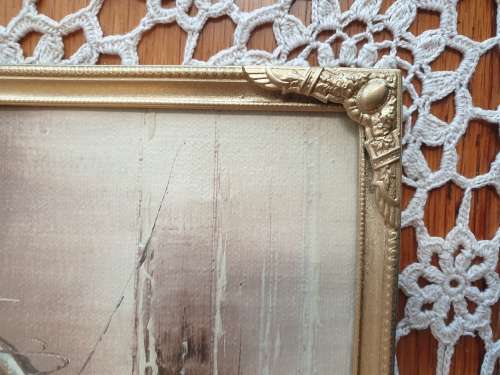Canvas Painting in Vintage Brass Metal Dome Glass Frame