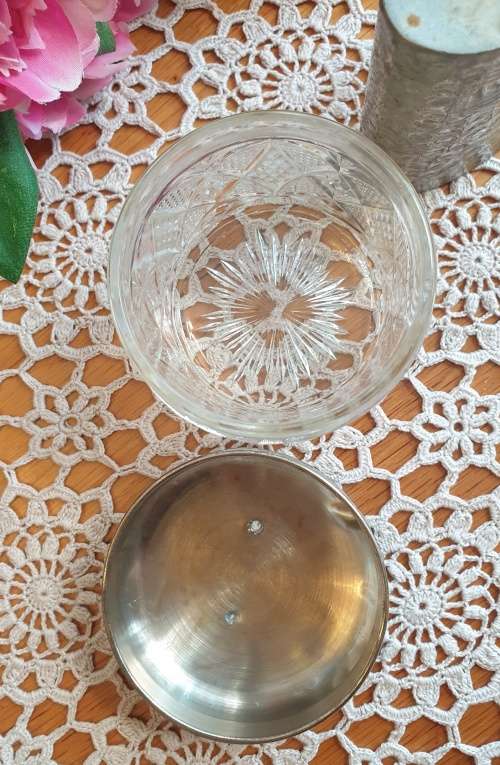 Hip Flask and Butterfly Cut Glass Jar