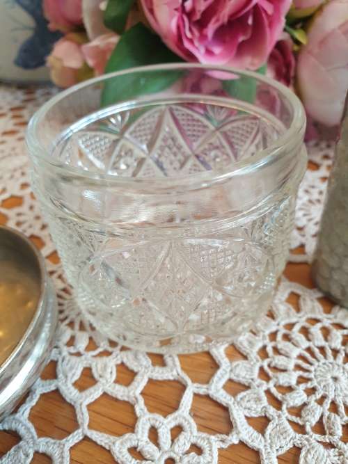 Hip Flask and Butterfly Cut Glass Jar