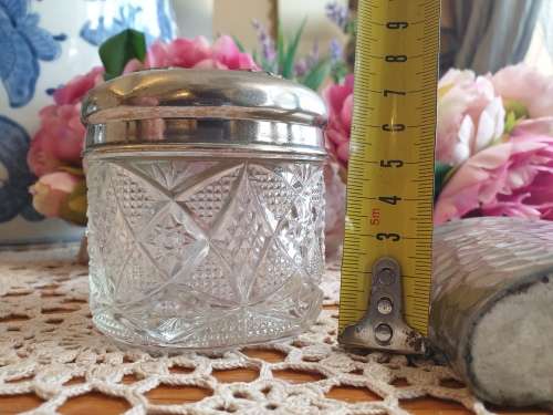 Hip Flask and Butterfly Cut Glass Jar