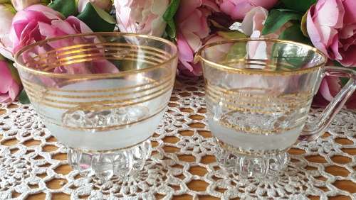 Vintage Glass Milk Pourer and Sugar Bowl