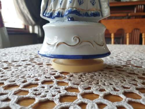 Vintage Blue and White Victorian Lady Porcelain Figurine Music Box