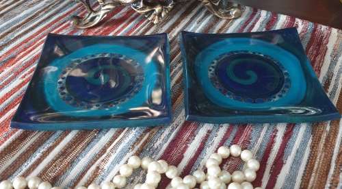 Two Small Blue Glass Trinklet Bowls  for Your Collection