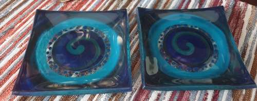 Two Small Blue Glass Trinklet Bowls  for Your Collection